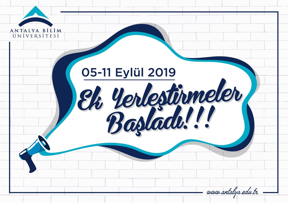 Ek Yerleştirme başvuruları başladı. Ek kontenjan bilgileri için 0242 245 0000 numaralı telefonu arayabilir, başvurular için ais.osym.gov.tr adresini ziyaret edebilirsiniz. 
#tercihimbilim #antalyabilimüniversitesi #abü