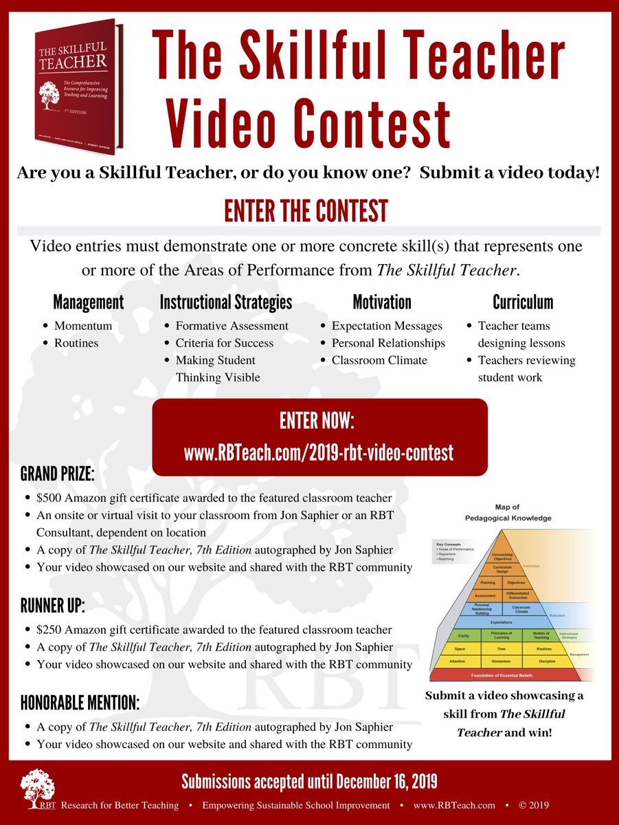 TeachRBT's tweet photo. Teacher:  Capture your #SkillfulTeaching on video and win! 

https://t.co/K9x8x22WiC
@JonSaphier 
#RBTeach
#TSTVideoContest https://t.co/HvY69NtIE7