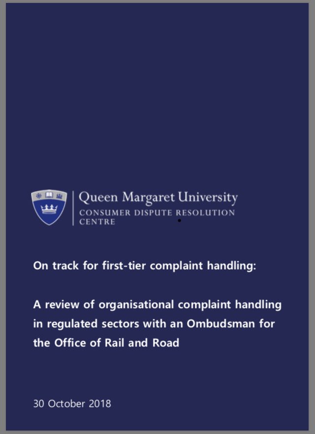 Great to see the Office of Road and Rail have published our report “On track for first- tier complaint” reviewing good practice in complaint handling in regulated sectors with an ombudsman orr.gov.uk/__data/assets/…