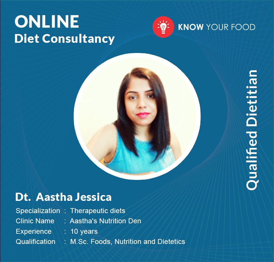 Knowyourfood2's tweet photo. Dt. Aastha Jessica a passionate #Nutritionist who loves the #scienceofnutrition and how nutrition can #heal almost every ailment of #ourbody if followed properly. #Areasofspecialization include #therapeuticdiets for #weightloss, #weightgain, #hypertension, #diabetes, #heartissues https://t.co/WOdFmEdUl0