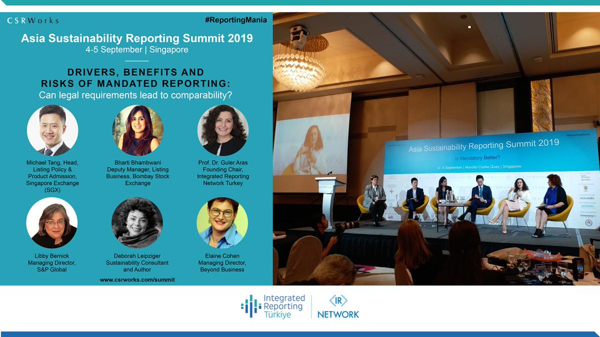 erta_tr's tweet photo. "Drivers Benefits and Risks of Mandated Reporting:Can Legal Requirements Lead to Comparability"panel has been held at AsiaSustainabilityReportingSummit2019 in Singapore.Our Chairperson #ProfDrGulerAras took part in the panel as a speaker.#sustainability #ReportingMania @CSRWorks_ https://t.co/mZg80XLjVw