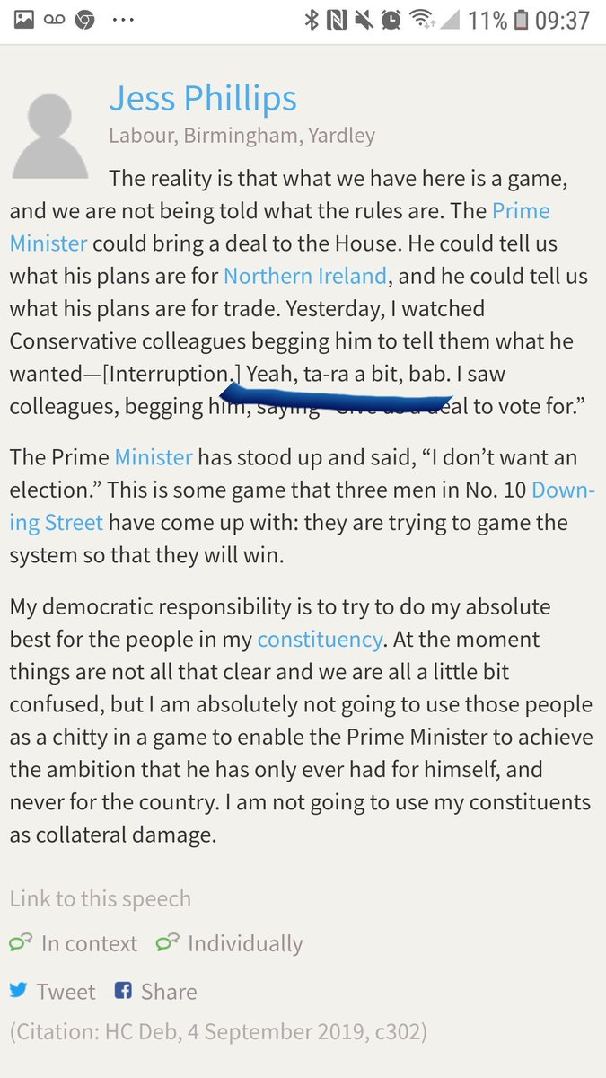 So Jess Phillips managed to get "ta-ra bab" into Hansard. Clearly wasn't taking an intervention....