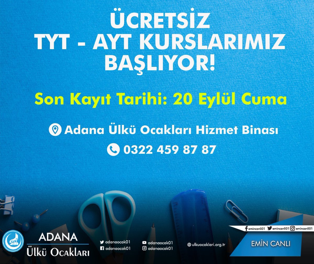 emincanli01's tweet image. Bütün Kurslarımız #ÜCRETSİZDİR🇹🇷

#Üniversiteye hazırlanan tüm kardeşlerimizi Merkez Ocak Binamızdaki Başlatacağımız #Ücretsiz Üniversite Hazırlık Kurslarımıza ve #DenemeSınavlarımıza davet ediyorum..Vatanını Milletini Bayrağını #DEVLET’ini seven herkes katılabilir.