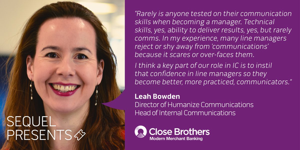 sequel_group's tweet photo. Leah Bowden @humanizecomms hits the nail on the head with her thoughts on #LineManagerComms. Hear more of her practical advice for #LineManager comms, skills & support at our next breakfast seminar on 19 Sep. Don't miss out, BOOK NOW: https://t.co/tlmmQqPlHG #internalcomms https://t.co/6XxUBxad4H