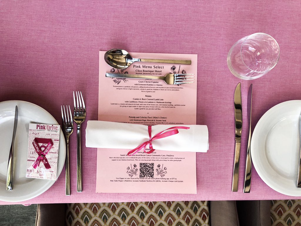 Lloydi_Boy's tweet photo. The @PinkTableProjX Table is set here at @Clico_SA for the launch of their #PinkMenuSelect ๐ https://t.co/Tw3SlTYHOI