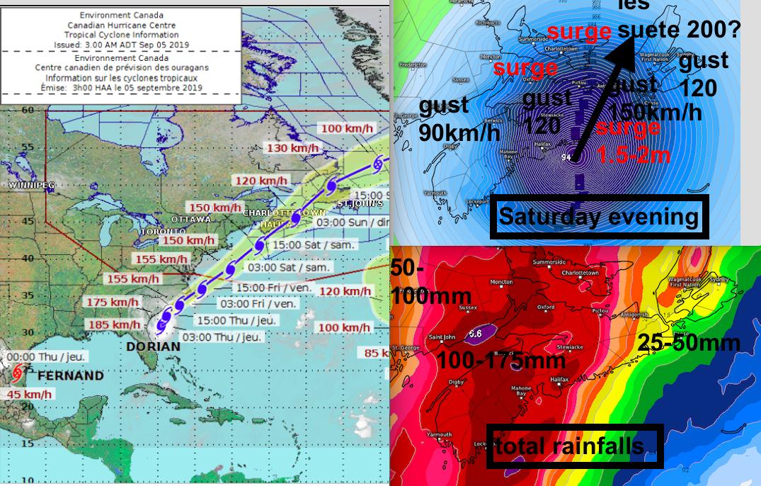 YHZweatherguy's tweet image. As @Louise_CBC and I just discussed, I don't normally sensationalize.  However, this storm is a real threat, and we should prepare and take EMO &amp;amp; ECCC advice.
The charts I added are from EU model (which has been consistent) as an illustration of the potential impacts.