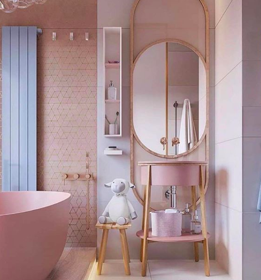 Soft pastel bathroom design with rounded corners 
#architecture #decor #interiordesign #interior #design #inspiration #property #propertyblog #propertydeveloper #decor #realestate #luxuryrealestate #luxuryliving #luxuryproperty #luxuryhomes #openplan #wetroom #bathroom