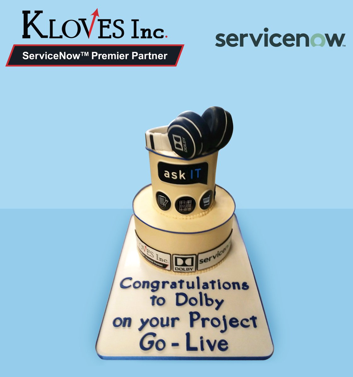 KlovesInc's tweet photo. Congratulations to the Dolby team on their project go live!
#klovesinc #servicenow #golivecake https://t.co/Gsoze389BP