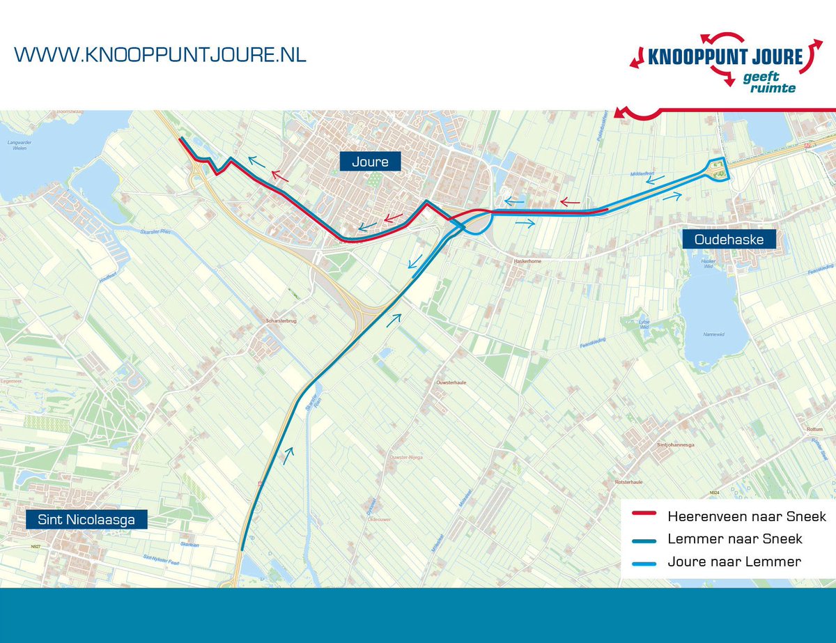 Vanavond, donderdag 12 september, leiden we het verkeer naar Sneek vanuit Lemmer en Heerenveen om via de afrit bij Joure, Sewei en Joure-West. Daarnaast is ook de toerit naar Lemmer vanuit Joure afgesloten. Dat verkeer leiden we om via Oudehaske.
