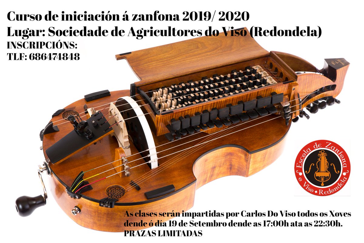 Curso de iniciación á zanfona 2019/ 2020
Lugar: Sociedade de Agricultores do Viso (Redondela)
Prazas limitadas