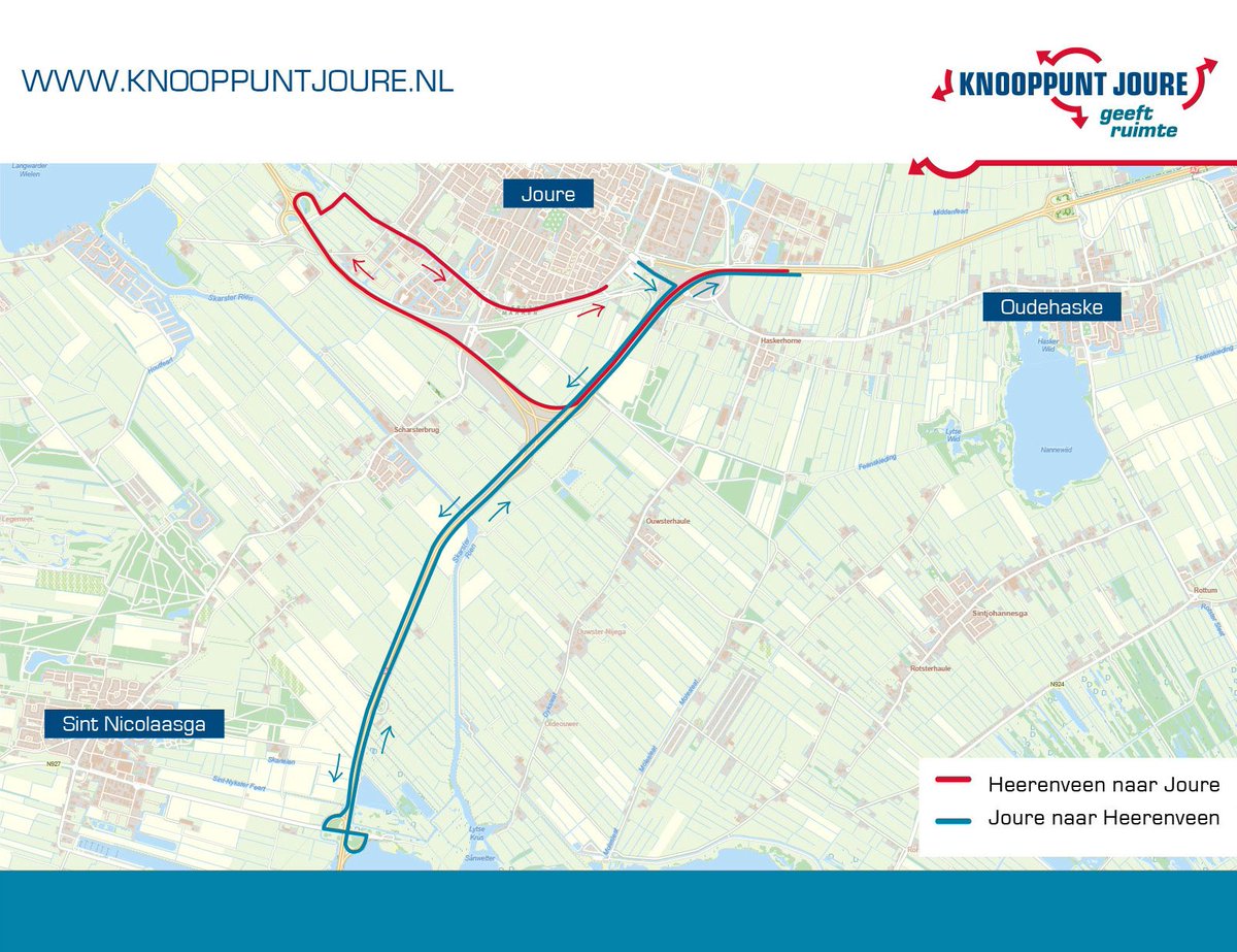 Vanavond, maandag 16 september, is de toerit naar Heerenveen vanuit Joure afgesloten. Het verkeer vanuit Joure leiden we om via toerit naar Lemmer en Sint Nicolaasga. Ook de afrit naar Joure vanuit Heerenveen is afgesloten en dat verkeer leiden we om via Joure-West en de Sewei.