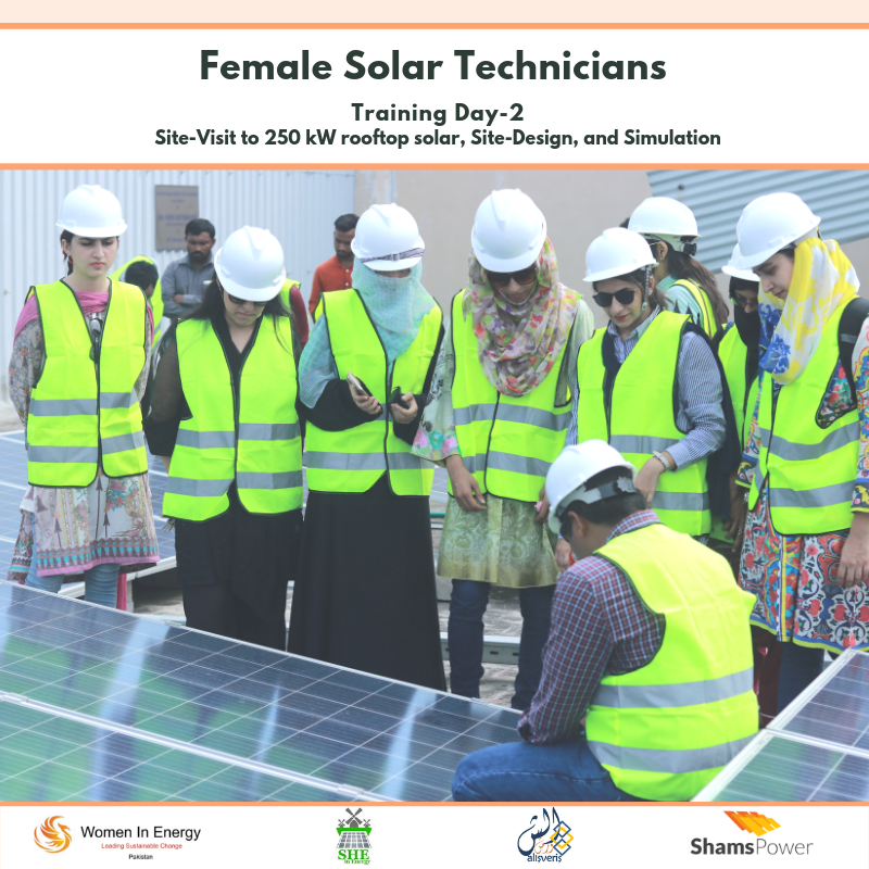 PkWomenInEnergy's tweet photo. On Day-2 of #FemaleSolarTechnicians Training, we visited 250kW rooftop #solar, did site-design & simulation. Led by expert trainers from #ShamsPower, organized by @PkWomenInEnergy, designed by @RehanaAzizGB, asstd by @Alishverish. Stay tuned for updates from this 4-Days training! https://t.co/9HRtUWA8CL