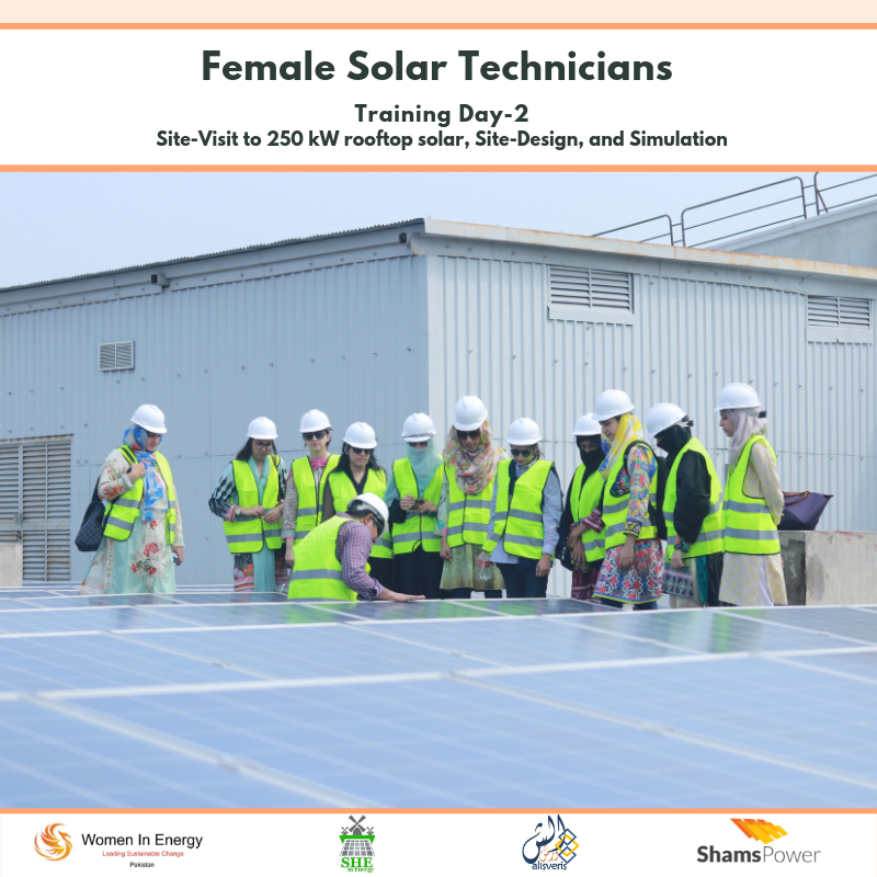 PkWomenInEnergy's tweet photo. On Day-2 of #FemaleSolarTechnicians Training, we visited 250kW rooftop #solar, did site-design & simulation. Led by expert trainers from #ShamsPower, organized by @PkWomenInEnergy, designed by @RehanaAzizGB, asstd by @Alishverish. Stay tuned for updates from this 4-Days training! https://t.co/9HRtUWA8CL
