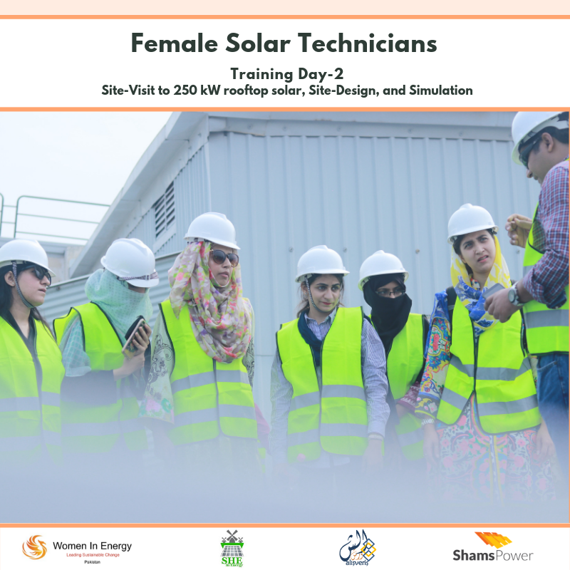 PkWomenInEnergy's tweet photo. On Day-2 of #FemaleSolarTechnicians Training, we visited 250kW rooftop #solar, did site-design & simulation. Led by expert trainers from #ShamsPower, organized by @PkWomenInEnergy, designed by @RehanaAzizGB, asstd by @Alishverish. Stay tuned for updates from this 4-Days training! https://t.co/9HRtUWA8CL