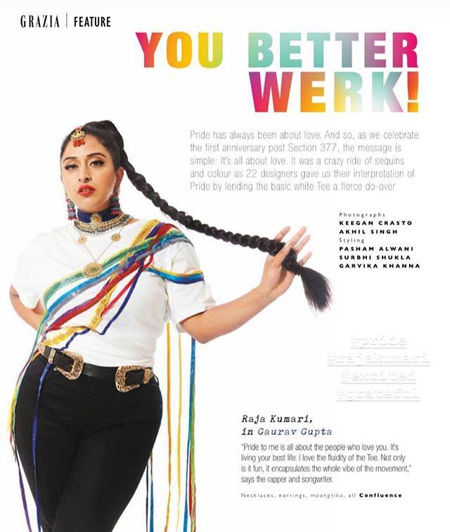 repost @TheRajaKumari ... Thank you GRAZIA INDIA for inviting me to be a part of this amazing feature on PRIDE ❤️Rocking an incredible tee from Gaurav Gupta in the September issue supporting the LGBTQ community here in India and worldwide!