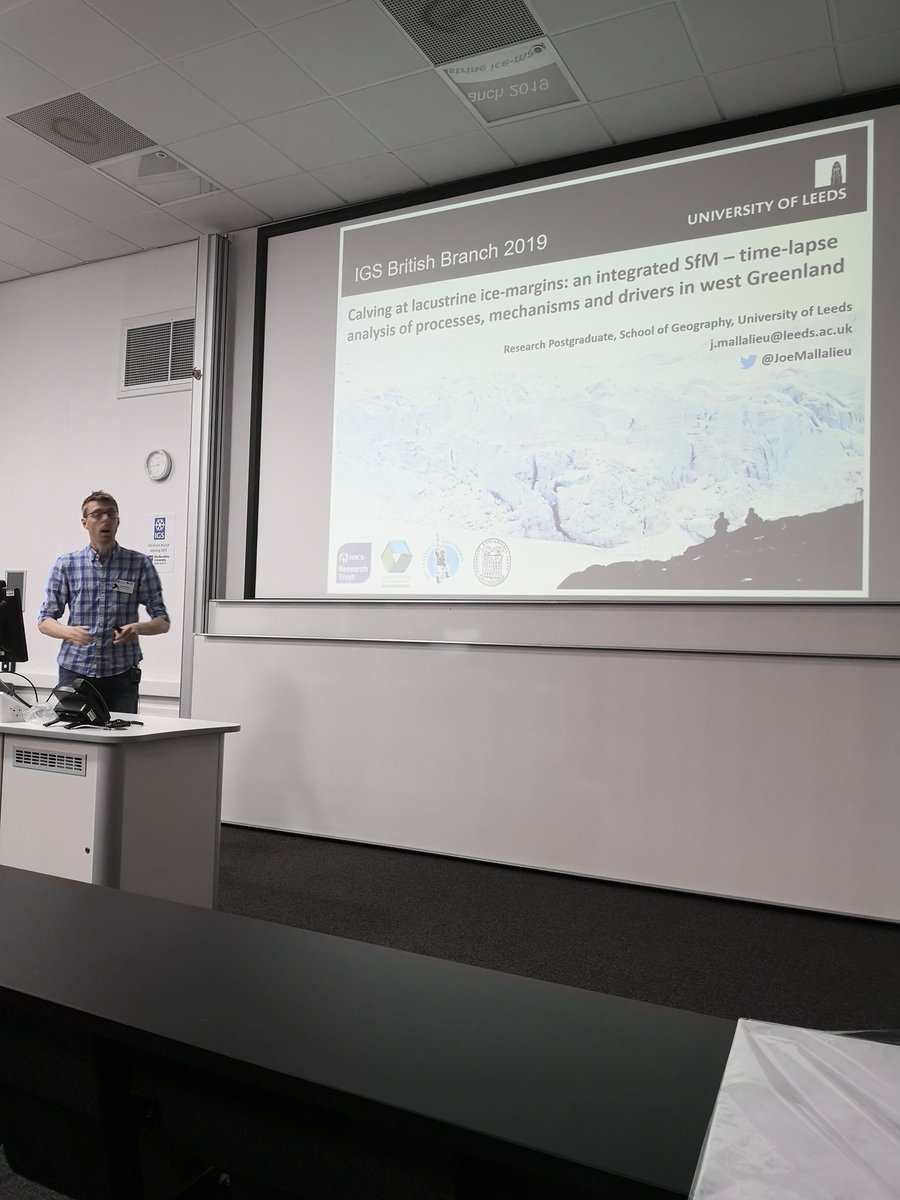 The last talk of the session is from @JoeMallalieu talking about calving at lacustrine margins in West Greenland #igsbb2019