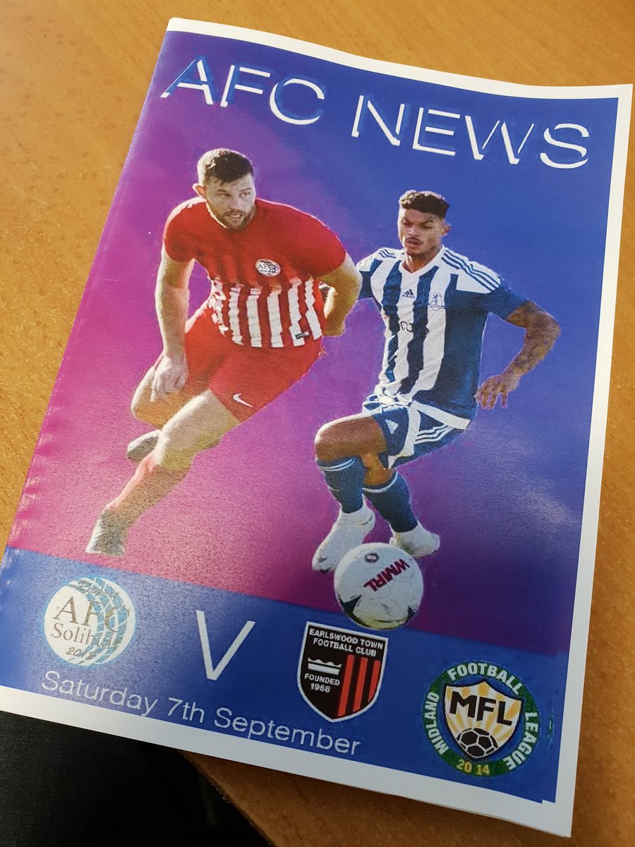 AFC_Solihull's tweet photo. AFC release their first programme of the season ready for the Les James First Round Cup tie against local rivals Earlswood Town.@MidlandLeague @StickyPalms @ETFC1968 https://t.co/bD1VtPROvd