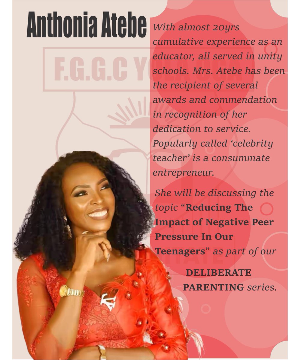 fggcyola's tweet photo. How do we help our teens handle Peer Pressure? Anthonia Atebe throws light on this issue by 6pm today.
@bakorialumni
@FLOGA_NIGERIA
@USOSAonline
@FGC_WARRI
@fegocowosa_lg
#FggcYola_Oga
#USOSA
#Unity_Schools
#Prounitate https://t.co/8xP0Yv0hIE