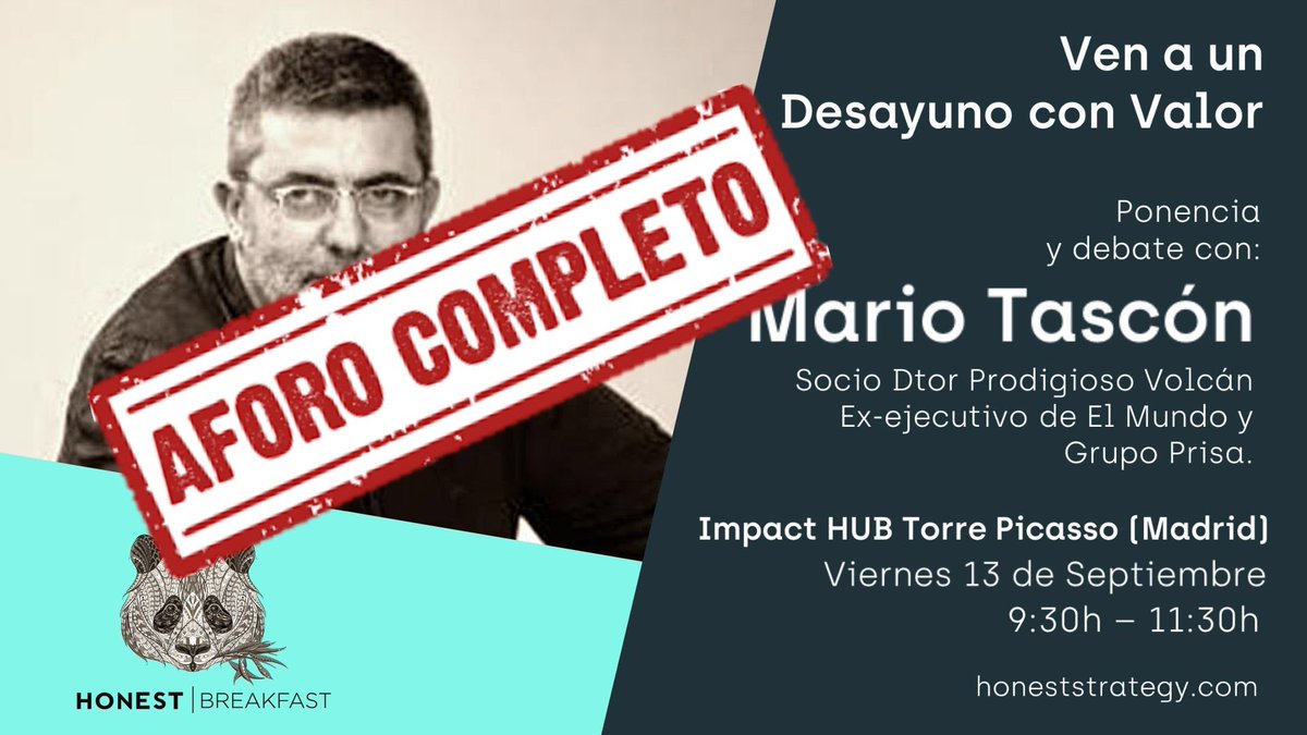 HonestStrategy's tweet photo. #AFOROCOMPLETO
☕️#HonestBreakfast de la mano de Mario Tascón @mtascon: La COMUNICACIÓN clara de los negocios a sus clientes: https://t.co/uUZZqCtVPY.
👏🏽Muchas gracias a los que venís por vuestro interés y colaboración. Nos vemos el VIERNES 13 en @ImpactHubMAD.
#HonestClub https://t.co/ZiuleIaoAP