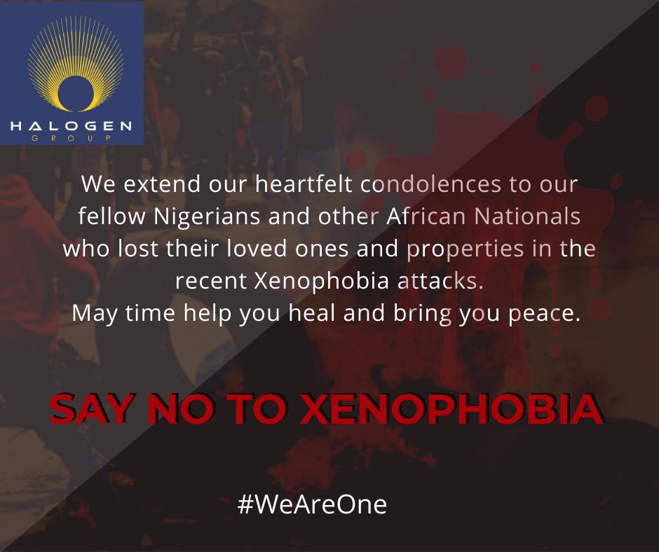 halogen_group's tweet photo. We stand against Xenophobia.
#XenophobiaInSouthAfrica 
#XenophobicAttacks 
#ThursdayThoughts 

@averthalogen1 @armadahalogen @AcademyHalogen @avanthalogen @pshalogen @adekunlehazzan https://t.co/nHOzvookOu