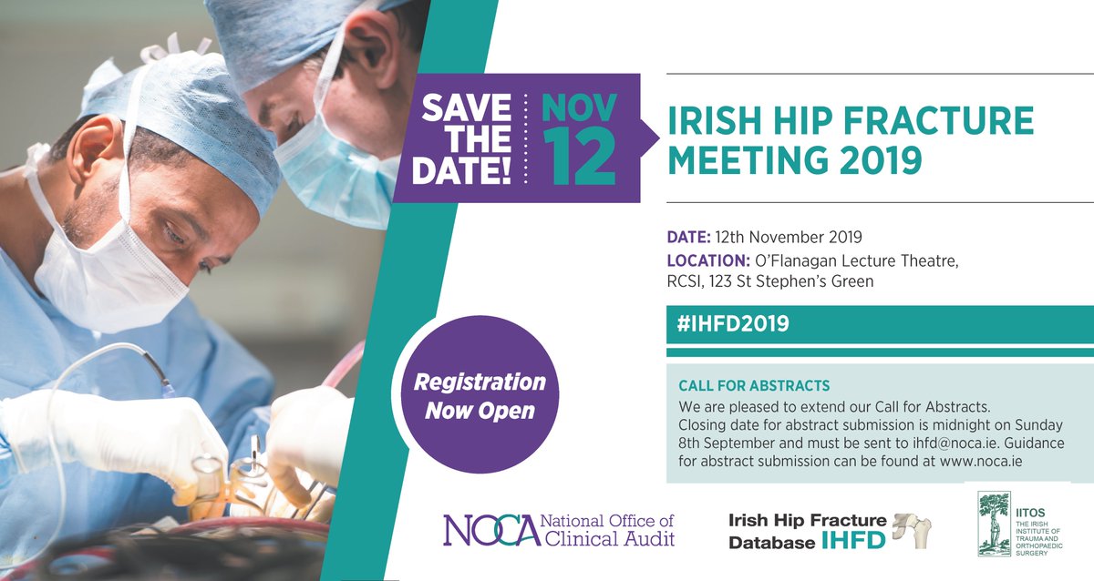The call for abstracts for the Irish Hip Fracture meeting has been extended until midnight on Sunday 8th September. For submission details, see here: s3-eu-west-1.amazonaws.com/noca-uploads/g… #IHFD2019