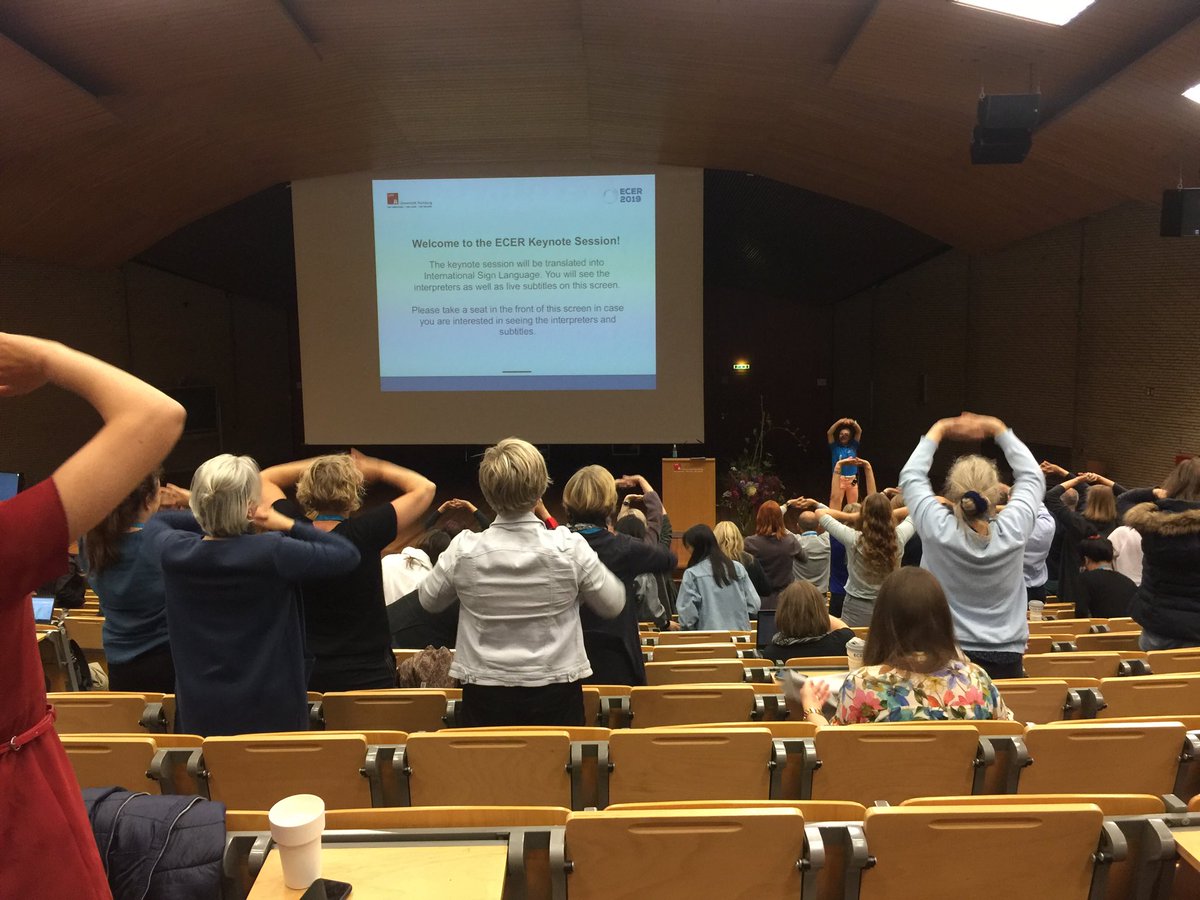 We have fun at ECER too. Following yesterday’s keynote, there was a mini workout for delegates. It’s a great way to use a lecture theatre!