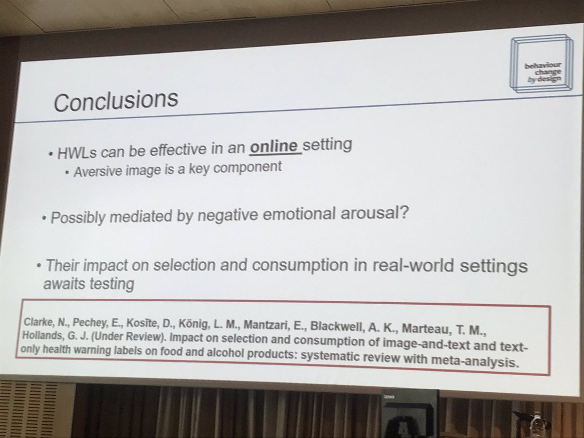 Such an interesting talk by <a href="/Clarke_NC1/">Natasha Clarke</a> on health warning labels on food! #ehps2019