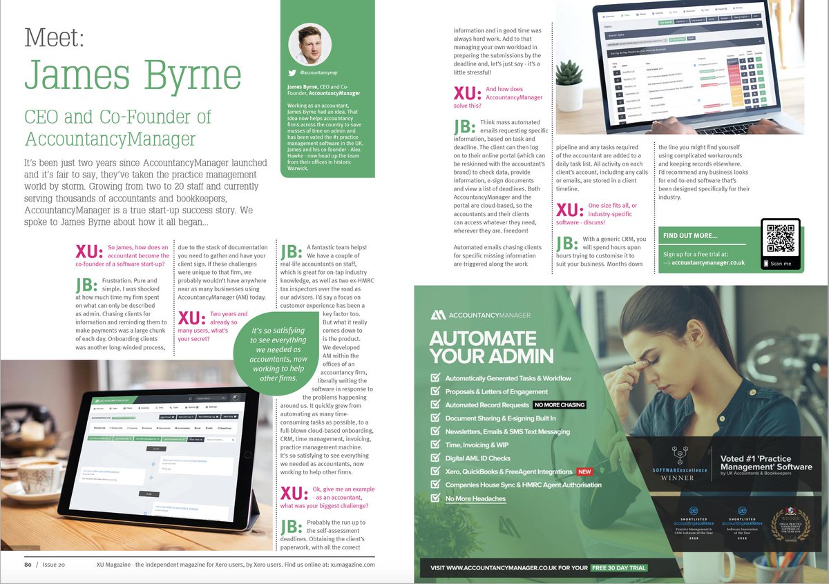 accountancymgr's tweet image. We are very pleased with this article in the September issue of @xumagazine!

Our CEO chats with XU about AccountancyManager and how it all began...

Take a look: bit.ly/2lFl0As

#Issue20 #HaveARead #Accountant