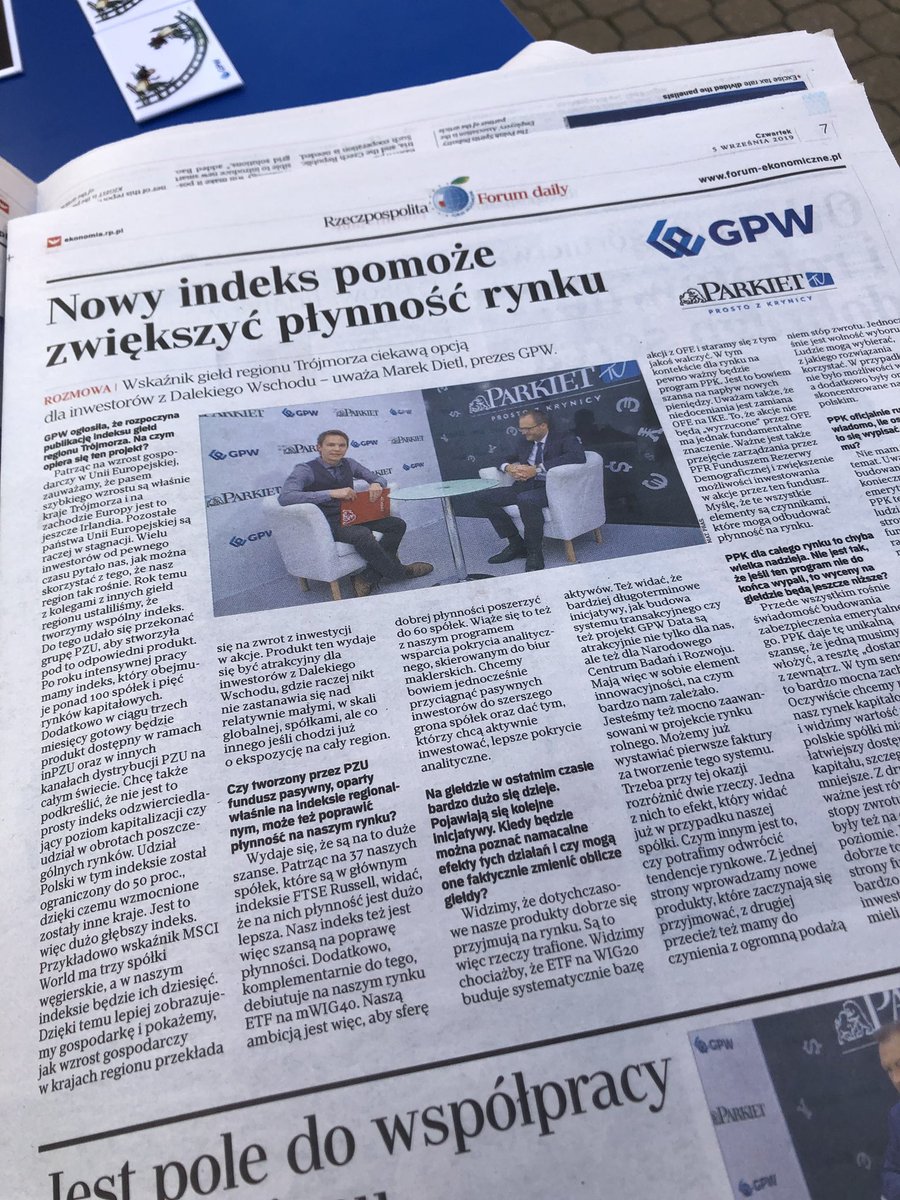 GPW_WSExchange's tweet photo. #GPWwKrynicy #Krynica2019
🗞Za nami już poranny przegląd prasy. Jeśli chcecie wiedzieć więcej o nowym indeksie regionalnym #CEEplus zapraszamy do lektury @Parkietcom i @rzeczpospolita 
#ForumEkonomiczne2019 https://t.co/dTIonwzFTv