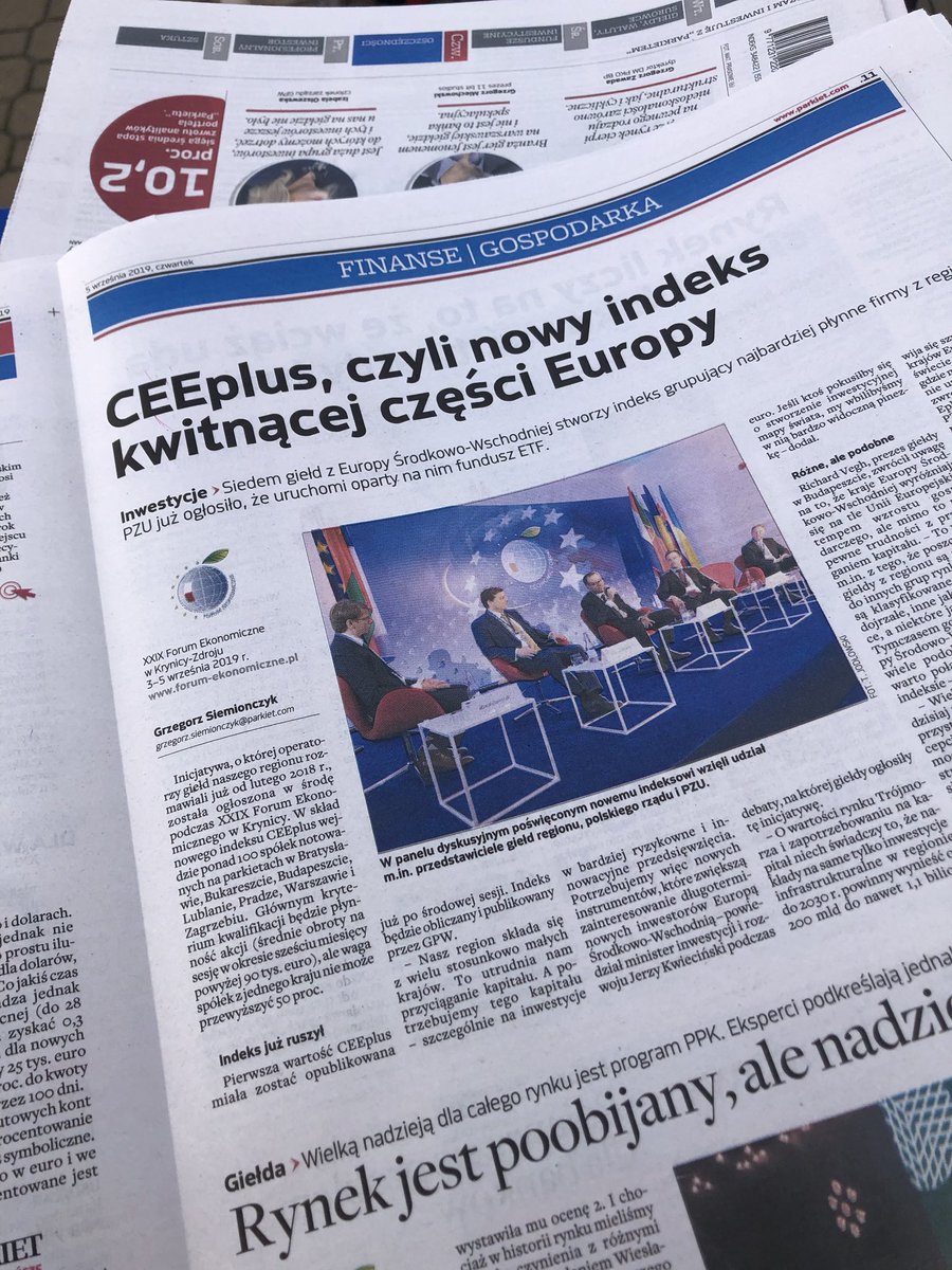 GPW_WSExchange's tweet photo. #GPWwKrynicy #Krynica2019
🗞Za nami już poranny przegląd prasy. Jeśli chcecie wiedzieć więcej o nowym indeksie regionalnym #CEEplus zapraszamy do lektury @Parkietcom i @rzeczpospolita 
#ForumEkonomiczne2019 https://t.co/dTIonwzFTv