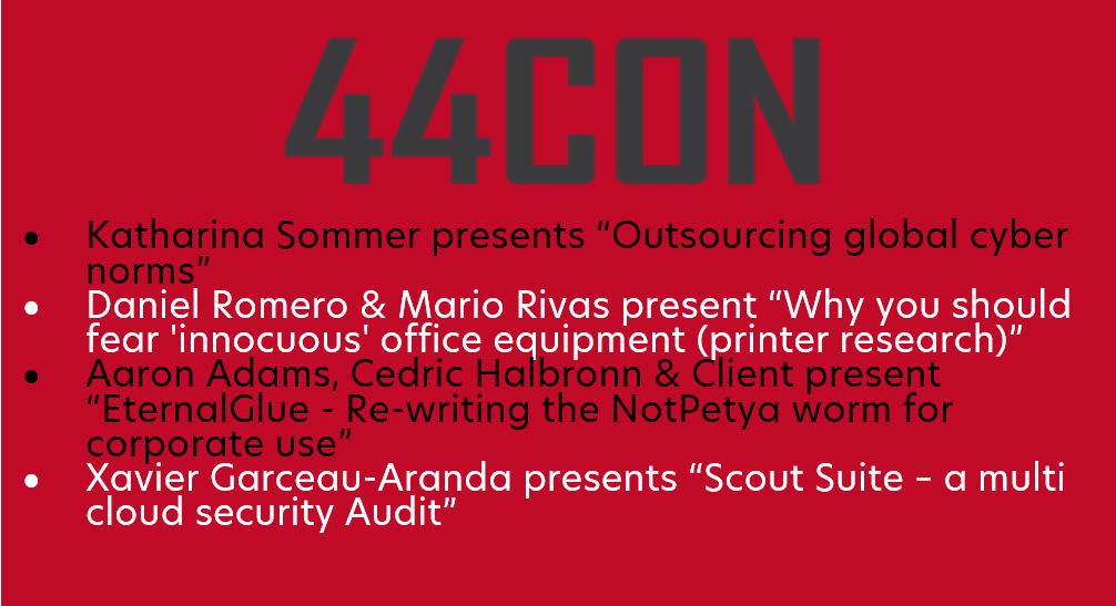 Looking forward to <a href="/44CON/">44CON</a> next week. If a showing of Blade Runner at the event isn't enough to get you excited, then we're certain the talks from NCC Group's speakers will be. 

At the <a href="/NCCGroupplc/">NCC Group plc</a> stand you can meet our careers team and have try out our new CTF challenge.