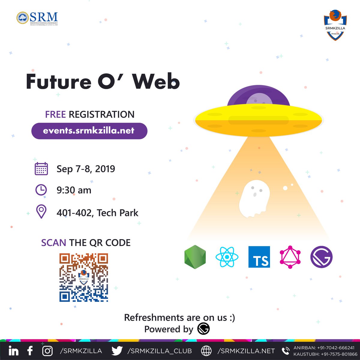 SRMKZILLA_Club's tweet photo. Want to learn how to make some incredible websites? SRMKZILLA presents Future O' Web, a web development workshop powered by GatsbyJS. Join us to see what we have in store for you!
Register at https://t.co/O77bSsodF1
#srmkzilla
#thenewweb
#gatsbyjs
@gatsbyjs https://t.co/lu1lG5jZ9h