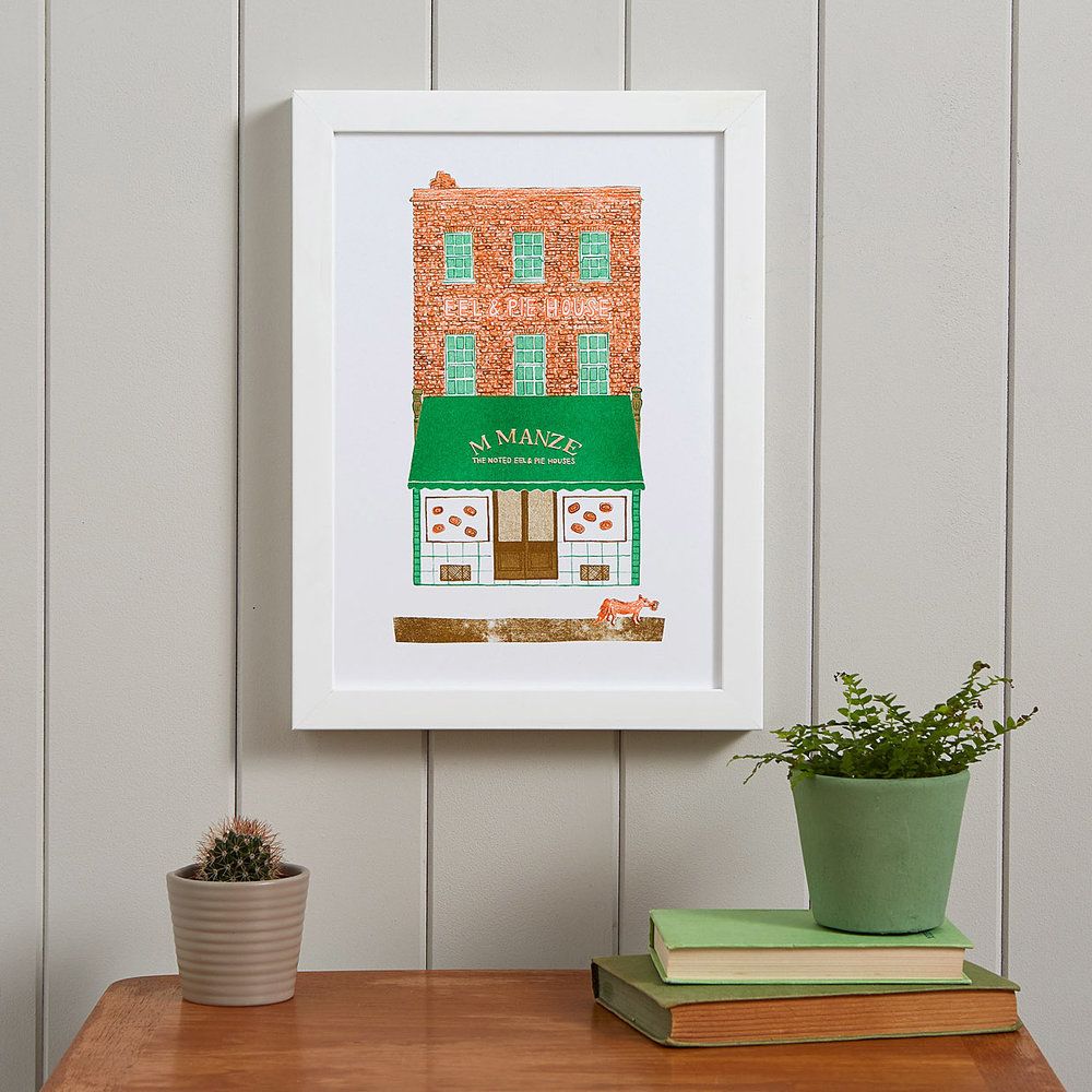 Thrilled with my new riso prints (thanks <a href="/hatopress/">Hato Press</a>!)  Bagel-lovers and pie-eaters, these are for you.  rosaandclaradesigns.co.uk/prints