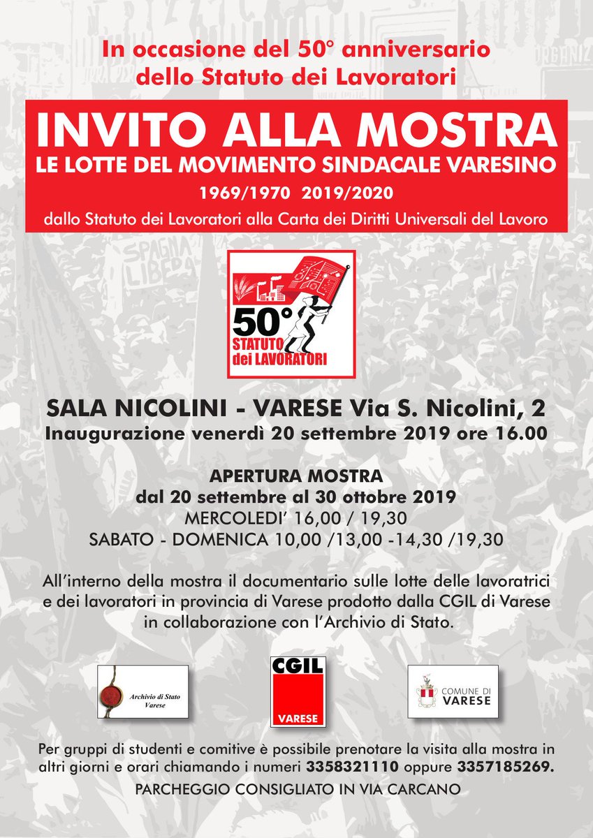 Una grande mostra sulle lotte dei lavoratori varesini e l'impegno della Cgil a cinquant'anni dallo Statuto dei Lavoratori