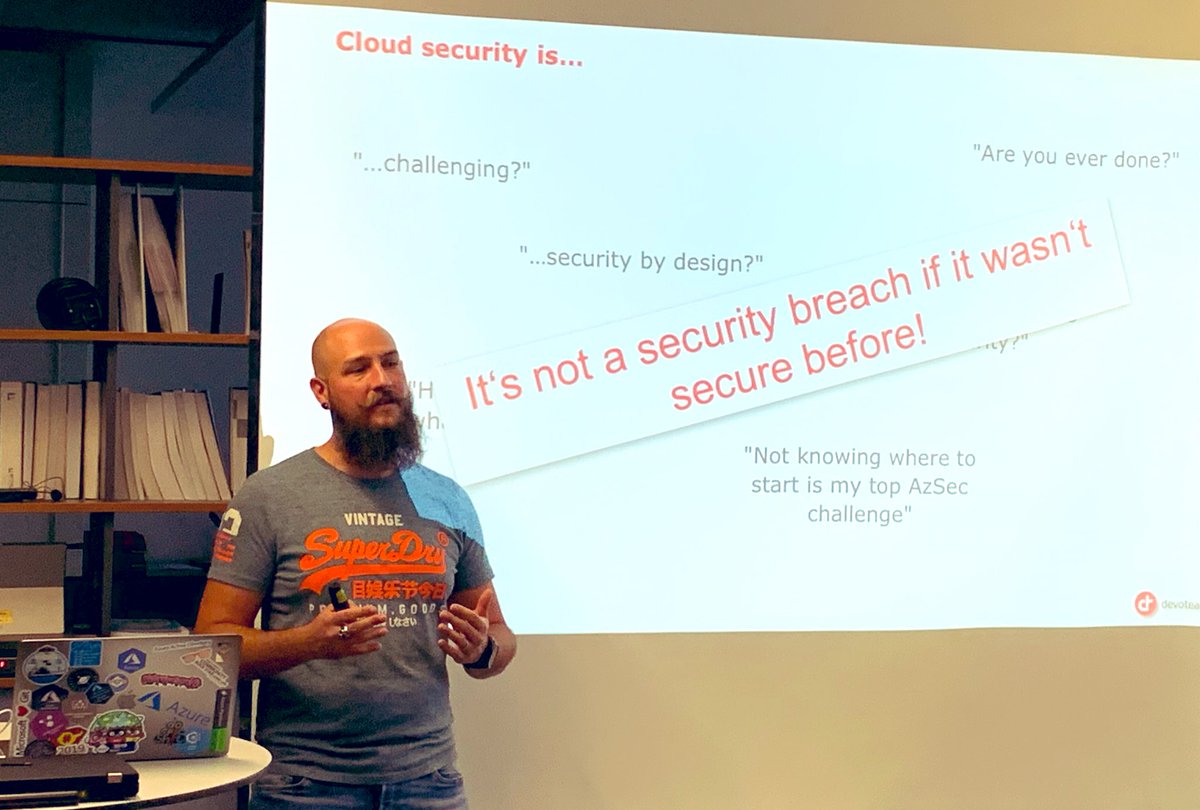 ITPirate's tweet image. Great talk about #CloudSecurity by @azureandbeyond at #TrustInTechCGN! I simply like the style how Tom walks the audience through his field experience - very professional and with a lot of humor 
I wonder if this slogan could be the new mission statement for our Incident&amp;amp;Response