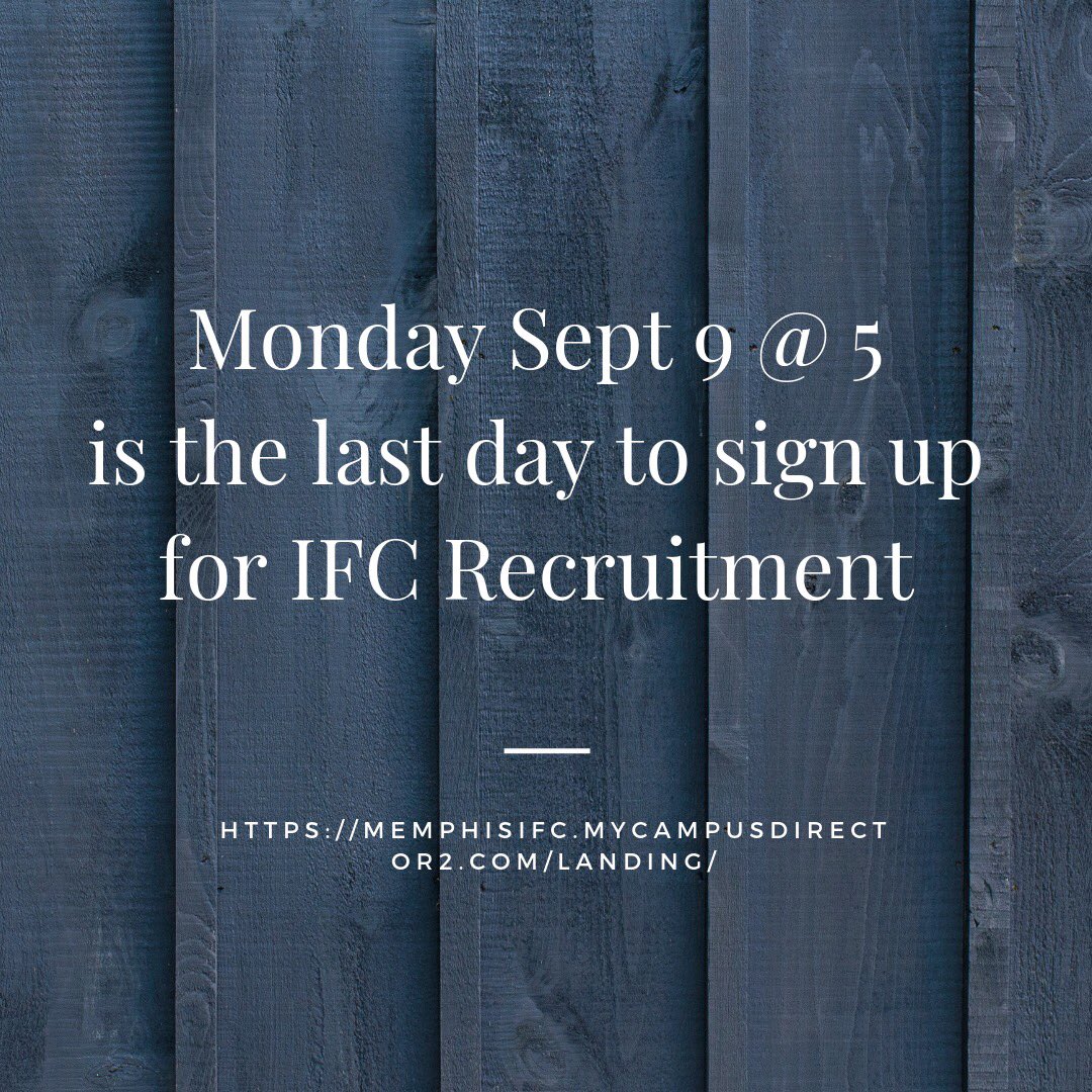 A quick reminder that Monday, September 9th is the LAST day to sign up for IFC recruitment this fall! For anyone interested make sure to sign up using the link in our bio
