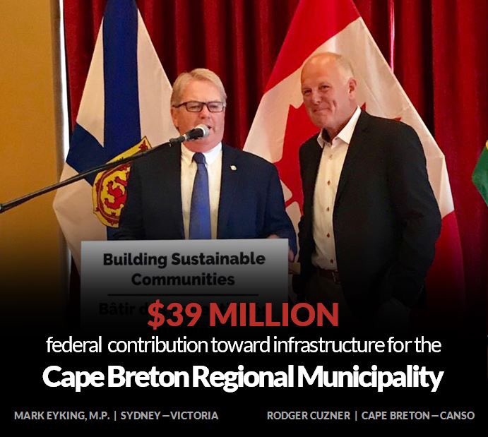 Mark Eyking (@markeyking_mp) on Twitter photo Extremely pleased to make this announcement with <a href="/RodgerCuzner/">Rodger Cuzner</a> today! Combined federal-provincial-municipal investment of nearly $100 million for CBRM wastewater infrastructure, including two new treatment facilities. Extremely pleased to make this announcement with <a href="/RodgerCuzner/">Rodger Cuzner</a> today! Combined federal-provincial-municipal investment of nearly $100 million for CBRM wastewater infrastructure, including two new treatment facilities.