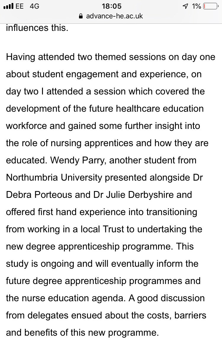 WendyParryRNDA's tweet photo. @KMWilkinsonStN thank you for the mention in your fab blog for @AdvanceHE #NETConf19 still a pinch me moment @NorthumbriaUni @NewcastleHosps https://t.co/gvOVGHhJV3
