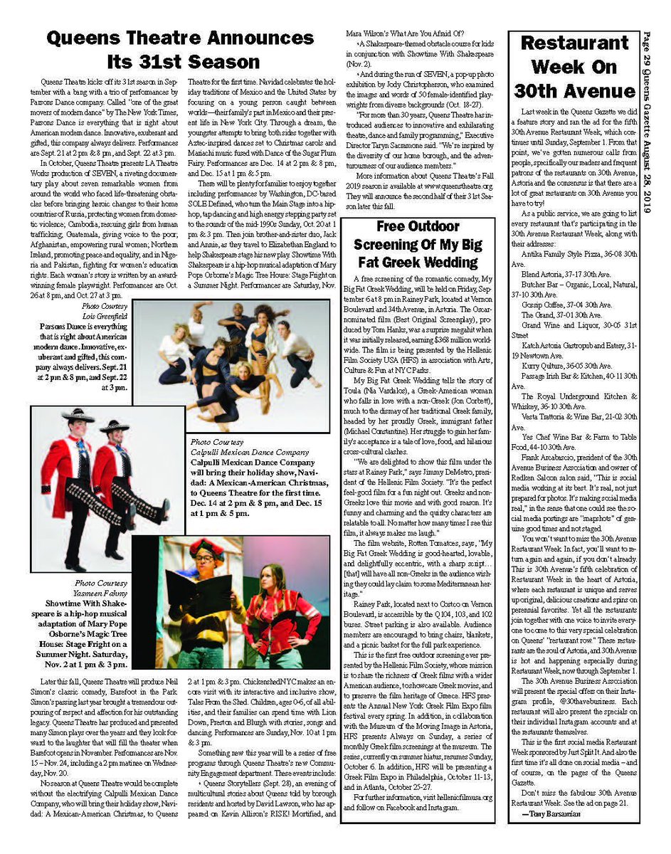 Another great piece on <a href="/QueensTheatre/">Queens Theatre</a>'s fall 2019 season. Thank you <a href="/QueensGazette/">Queens Gazette</a> <a href="/QT_Queens/">Queens Theatre</a>