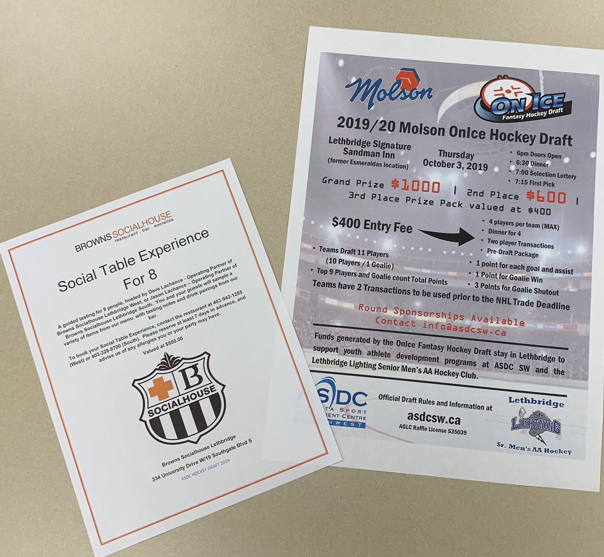 Thank you <a href="/BrownsLethSouth/">Browns Leth South</a> <a href="/BrownsLethWest/">Browns Leth West</a> for supporting the Molson OnIce Fantasy Draft! See asdcsw.ca for details on how to get involved! #yql #yqlathletedevelopment