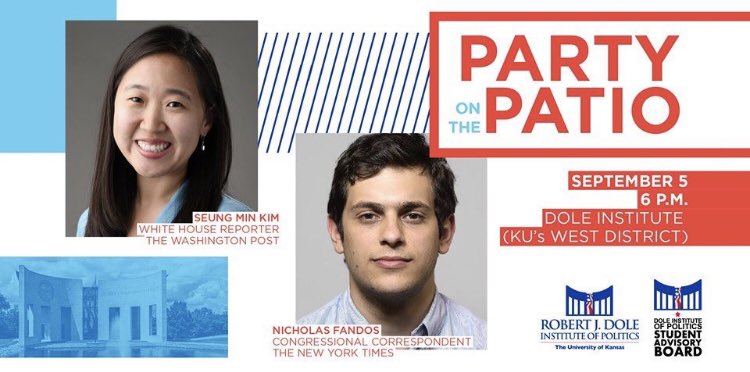 DoleSAB's tweet image. TONIGHT at 6 p.m. the SAB is hosting Party on the Patio with @seungminkim of the @washingtonpost and @npfandos of the @nytimes. This event is open to all students and there will be free 🍔+🍧  #Partio2019