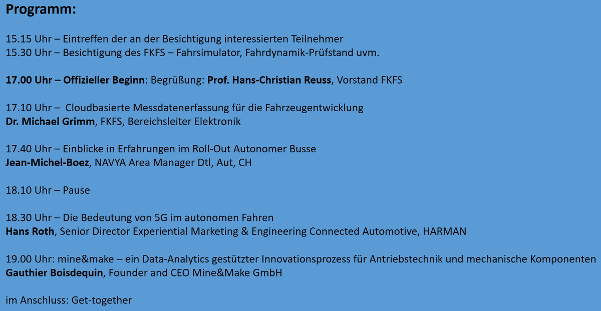 CarsCluster's tweet photo. Das Programm zum nächsten Treffen des TecNet ConnectedCar am 26.9. steht. Im Fokus: #5G und #autonome_Shuttles. Institutsbesichtigung möglich. Anmeldungen und weitere Informationen unter: https://t.co/Ty5Ab1xHd2 #navya_group #harman #fkfs #wrs_gmbh #it_region https://t.co/MonlATMQM7