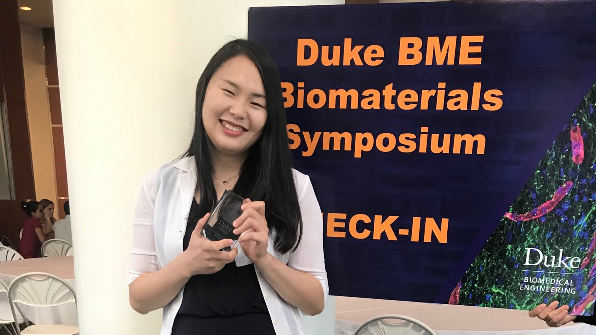 Congratulations to Yining Liu for receiving the People's Choice BestPresentation award during the 2nd Annual Biomaterials symposium at BME Duke!