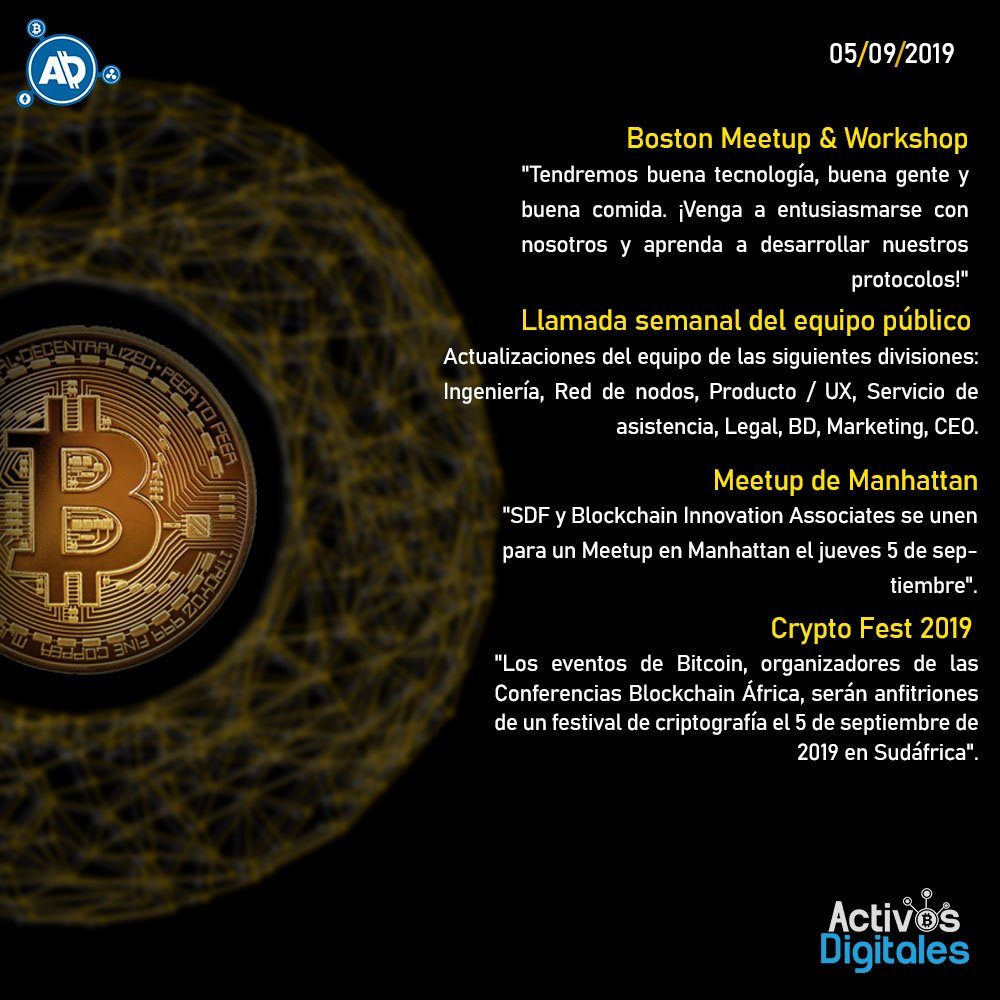Buenos días para todos, ¡Atentos! Estos son algunos de los eventos para hoy  05/09/2019:calendar::pushpin: #activosDigitales #criptomonedasenespañol  #altcoin #criptomonedas #blockchain #mundocriptomonedas #colombia #fintech # crypto #cryptocurrency ...