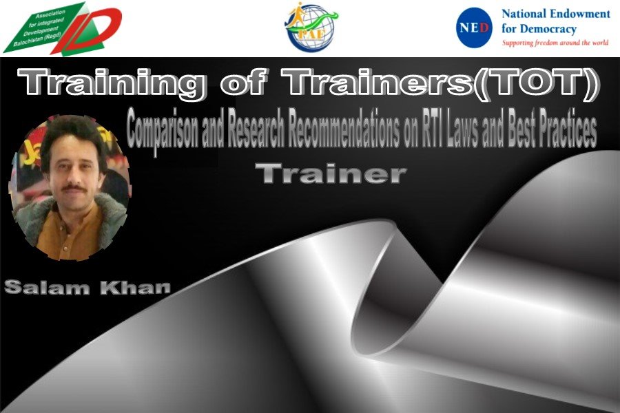 We are privileged to share that <a href="/PashtoonSk/">SK Pashtoon</a>  will be our trainer, he can present "Comparison and Research Recommendation on RTI Law's and Best Practices".We are very much eager to hear form him.
<a href="/BehramLehri/">Mir Behram Lehri</a> 
<a href="/mirbehramb/">Mir Behram Baloch</a> 
<a href="/LiaquatShahwani/">Liaquat Shahwani</a> 
<a href="/Khalidgraphy/">Khalid Mir</a> 
@hard_ngo 
<a href="/farazmengale/">Faraz Mengal (Baloch)</a>