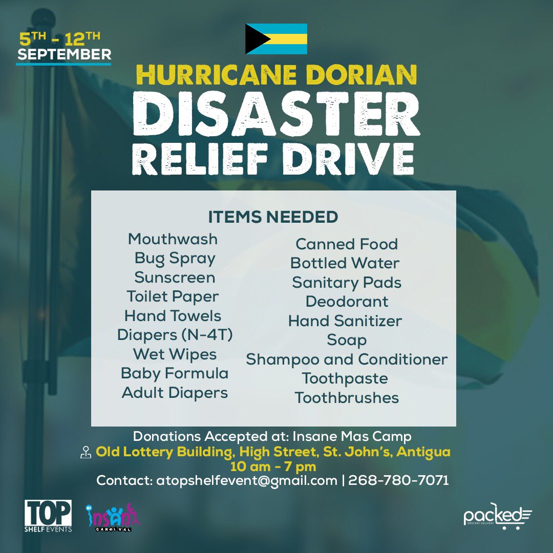 atopshelfevent's tweet photo. Tyler and Zoe are ready to receive your Hurricane Dorian Disaster Relief items.
Antigua and Barbuda, letβs stand together with our friends in The Bahamas! ππΎπ§πΈπ¦π¬β€
#HurricaneDorian #CaribbeanLove #TheBahamas #Abaco #GrandBahama #TopShelfEvents #InsaneCarnival #TeamAntigua https://t.co/MLPCa3O0km