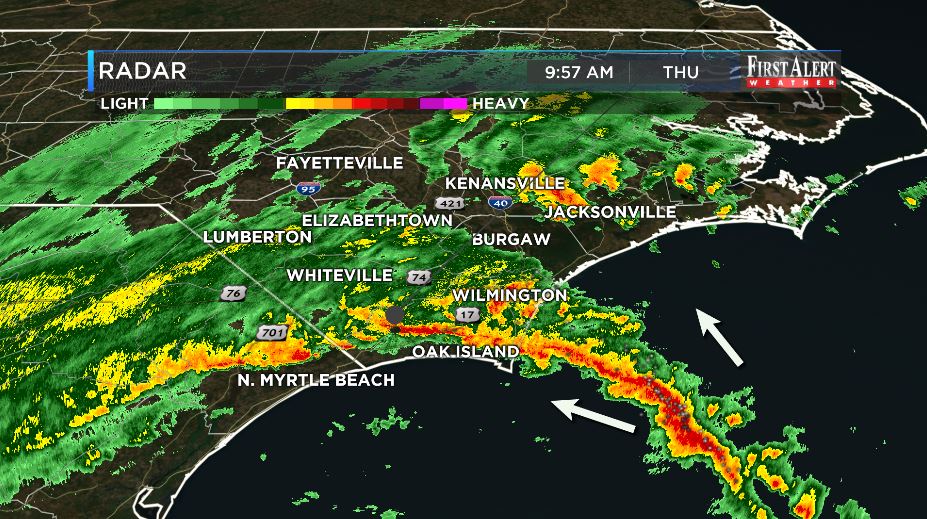 medwick's tweet photo. Hot take on the band spiraling in as we near 10 a.m.: more lightning than the first one, fewer but not zero rotation points. Still, please be alert as additional Tornado Warnings may develop, especially in a heavy rain / poor visibility situation! https://t.co/f5KH43QpeR