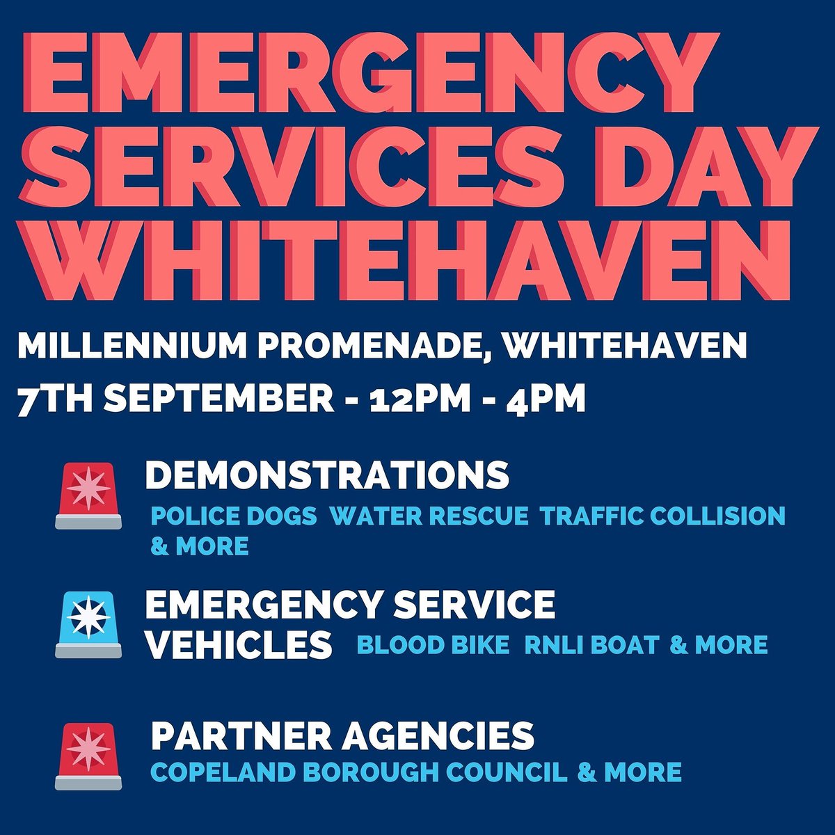 Cumbriapolice's tweet photo. This Saturday (7th Sept) an emergency services day is being held at Whitehaven Harbour. 

Come along and get an  insight into some of the crucial work by  @CopelandPolice , @CNC_Sellafield, @CumbriaFire ,@nwamb_Cumbria ,@RNLI, @Whitehavenhmcg &amp; @wasdalemrt

@petermccallpcc https://t.co/YayZ83opwV