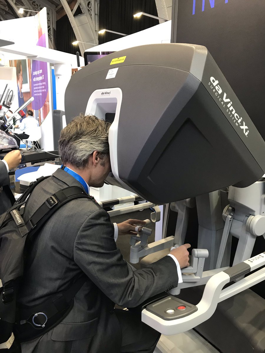 Day 2 at #nhs19expo and we’re all about the demos. <a href="/david___hall/">David Hall</a> trying his hand at a bit of robotics assisted surgery