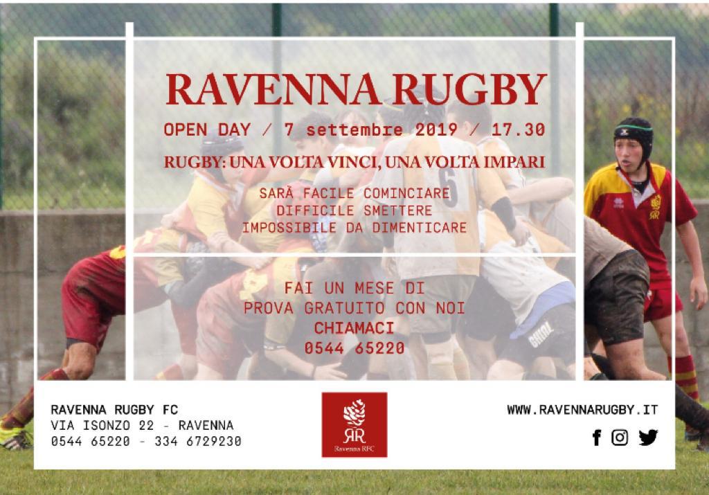 Open Day Ravenna Rugby Football Club Sabato 7 Settembre alle ore 17.30 in Via Isonzo 22 a Ravenna.
Un bella occasione per appassionarsi a questo emozionante sport.
Invito aperto a tutti, grandi e piccini, boys and girls.

Non perdete questa occasione!!!!